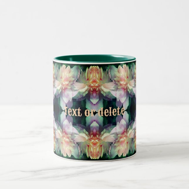 Pink Peony Flowers Multiplied Personalised Two-Tone Coffee Mug (Center)