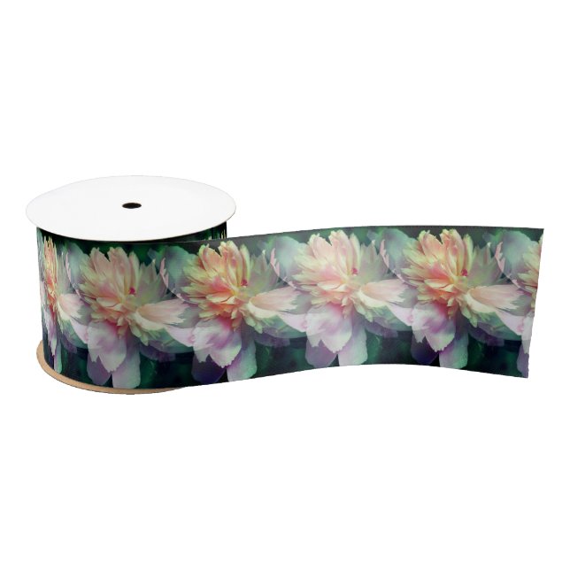 Pink Peony Flowers Multiplied Satin Ribbon (Spool)