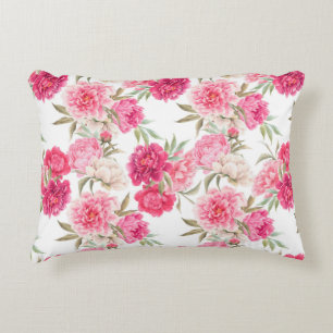 Pink peony flowers seamless pattern decorative cushion