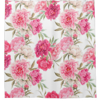 Pink peony flowers seamless pattern shower curtain