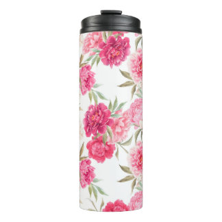 Pink peony flowers seamless pattern thermal tumbler