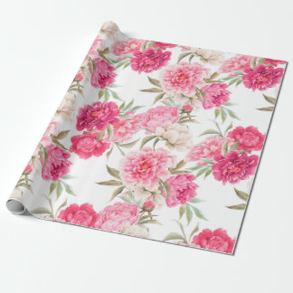 Pink peony flowers seamless pattern wrapping paper