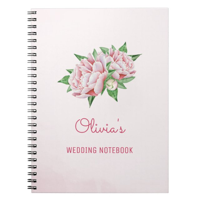 Pink Peony Flowers Wedding Planning Notebook (Front)