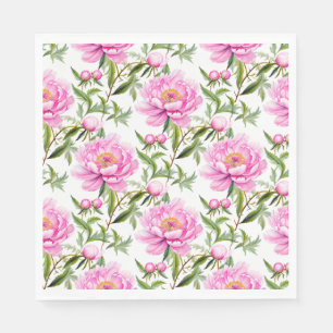 Pink Peony Flowers with Sage Green Leaves Napkin