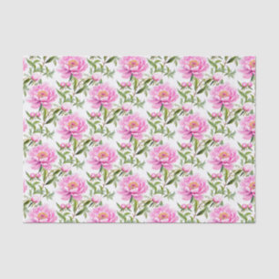Pink Peony Flowers with Sage Green Leaves Tissue Paper