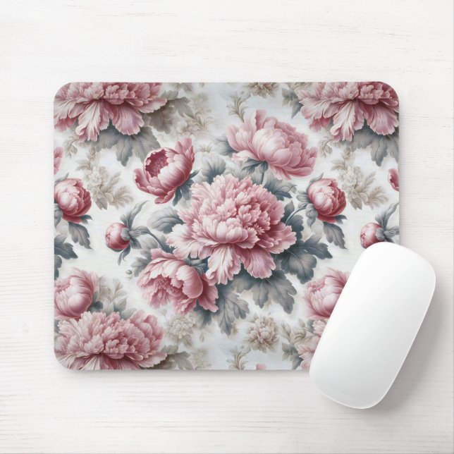 Pink Peony French Country Mouse Mat (With Mouse)