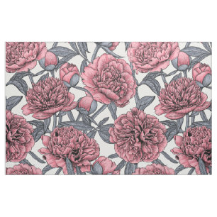 Pink peony garden fabric