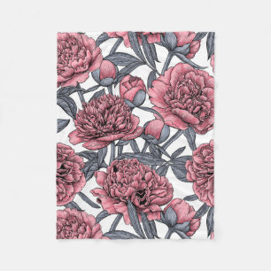 Pink peony garden fleece blanket