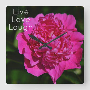 Pink Peony Garden Flower Motivational Square Wall Clock