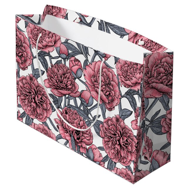 Pink peony garden large gift bag (Back Angled)