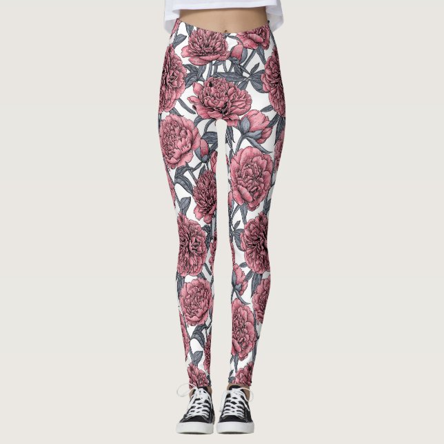 Pink peony garden leggings (Front)