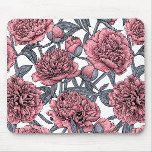 Pink peony garden mouse mat