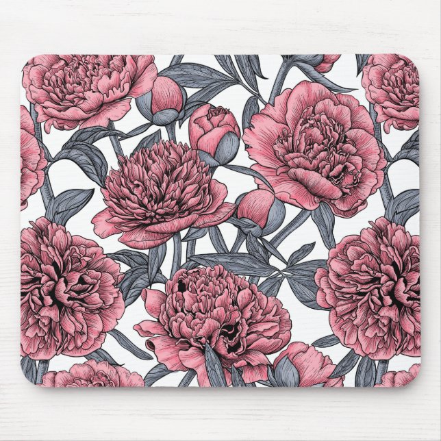 Pink peony garden mouse mat (Front)