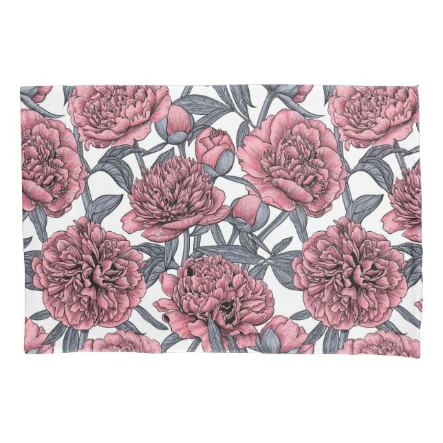 Pink peony garden pillowcase (Front)