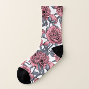 Pink peony garden socks