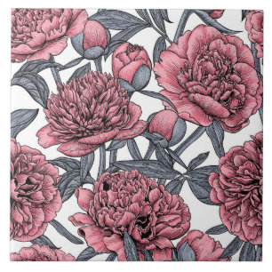 Pink peony garden tile