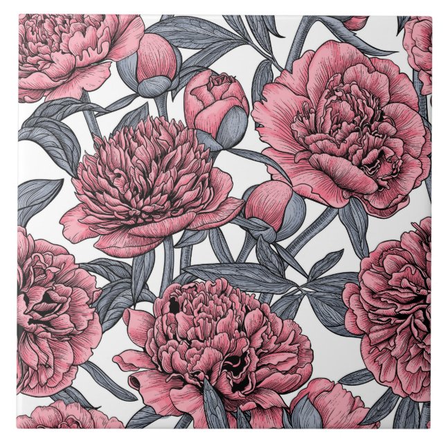 Pink peony garden tile (Front)