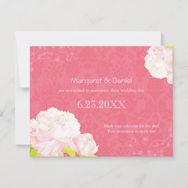 Pink Peony Garden Wedding Save the Date Invitation (Front)