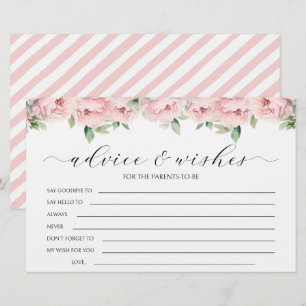 Pink peony girl baby shower advice wishes cards