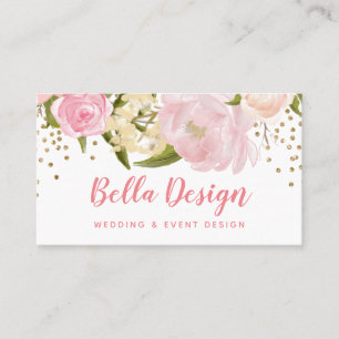 Pink Peony Gold Confetti Business Card