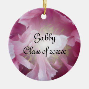 Pink Peony Graduation Photo Ceramic Tree Decoration