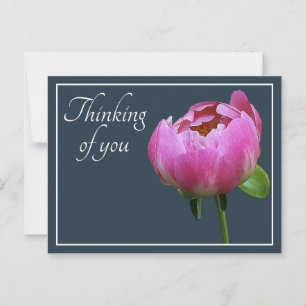 Pink Peony Grey Colour Background Thinking Of You Postcard