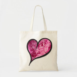 Pink Peony Heart Floral Design Tote Bag