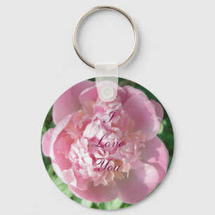 Pink Peony I Love You Keychain