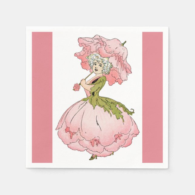 Pink Peony Lady Paper Napkin (Front)