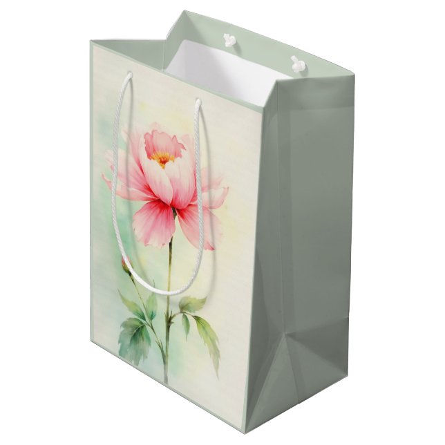 Pink Peony Medium Gift Bag (Back Angled)