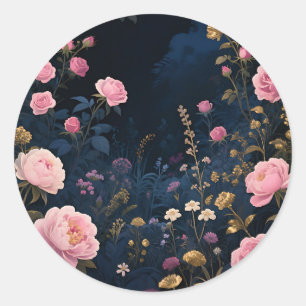 Pink Peony Midnight Garden Bloom Classic Round Sticker
