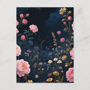 Pink Peony Midnight Garden Bloom Postcard