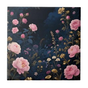 Pink Peony Midnight Garden Bloom Tile