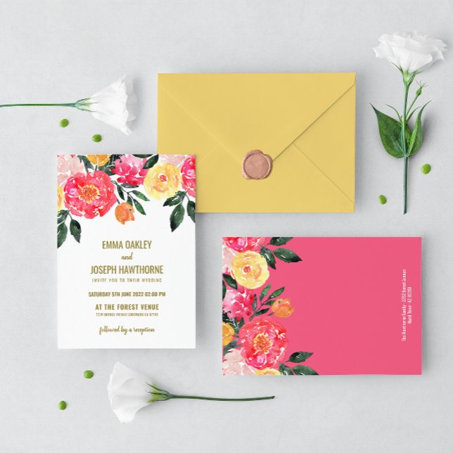 Pink Peony modern Pink Floral custom Wedding Invitation (Creator Uploaded)