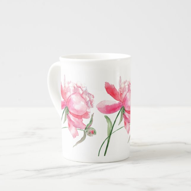 Pink Peony Mug Cup Bone China (Front Left)