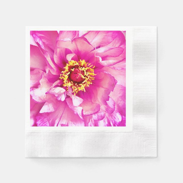 Pink Peony Napkins, Coined Cocktail Napkin (Front)