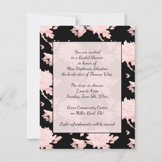 Pink Peony on Black invitation vintage feel (Front)