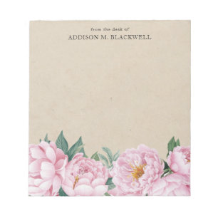 Pink Peony on Parchment From The Desk Of Notepad