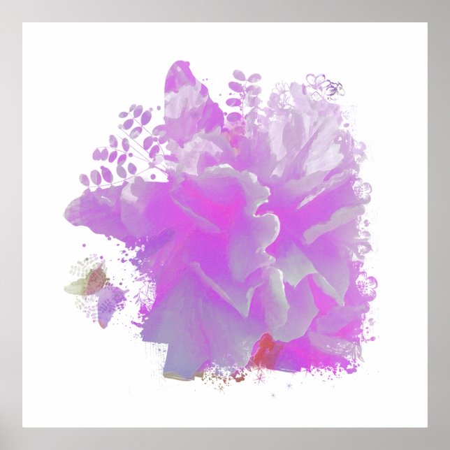 *~* Pink Peony Painting Art Butterfly AR3 Poster (Front)