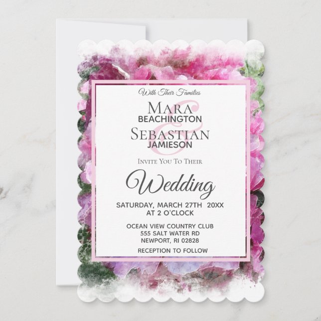 *~* Pink Peony Painting Artistic AR1 Wedding Invitation (Front)