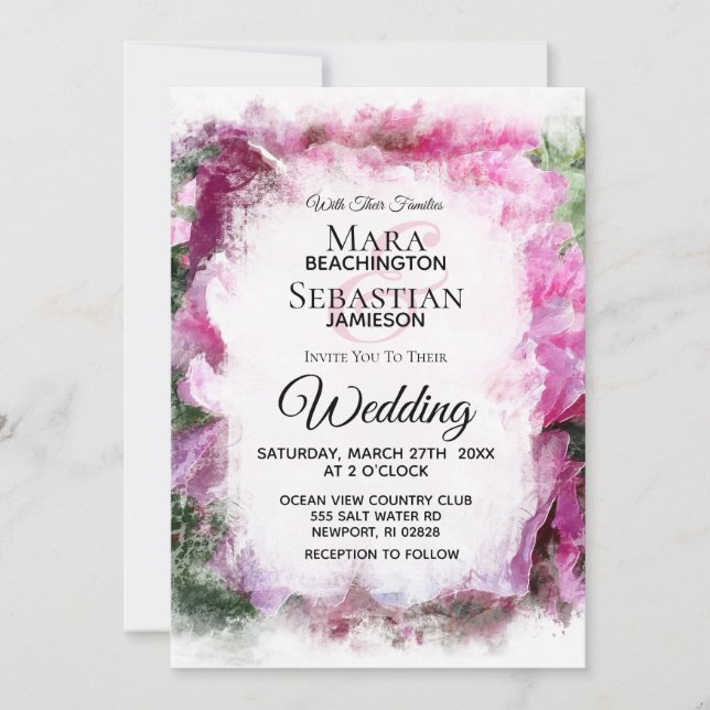 *~* Pink Peony Painting Artistic AR1 Wedding Invitation (Front)