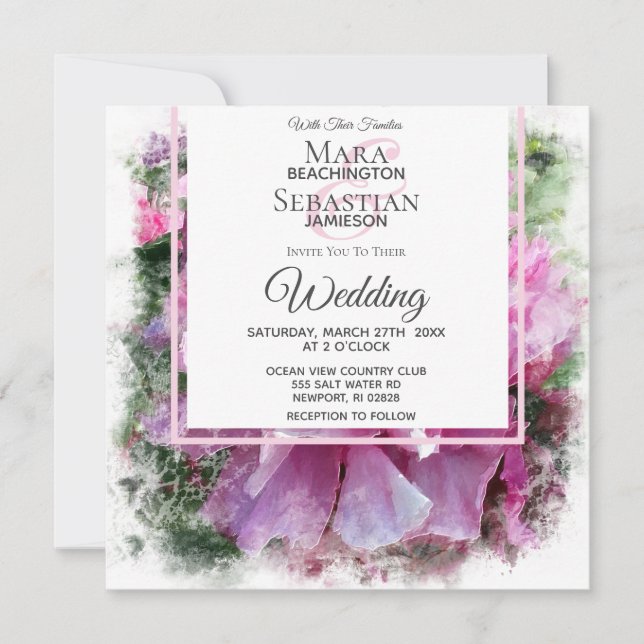 *~* Pink Peony Painting Floral AR1 Wedding Invitation (Front)