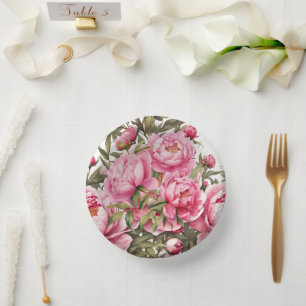 Pink Peony Paper Plate