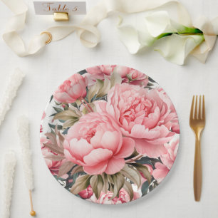 Pink Peony Paper Plate
