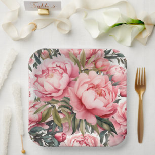 Pink Peony Paper Plate