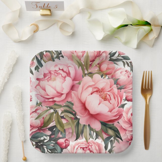 Pink Peony  Paper Plate (Wedding)