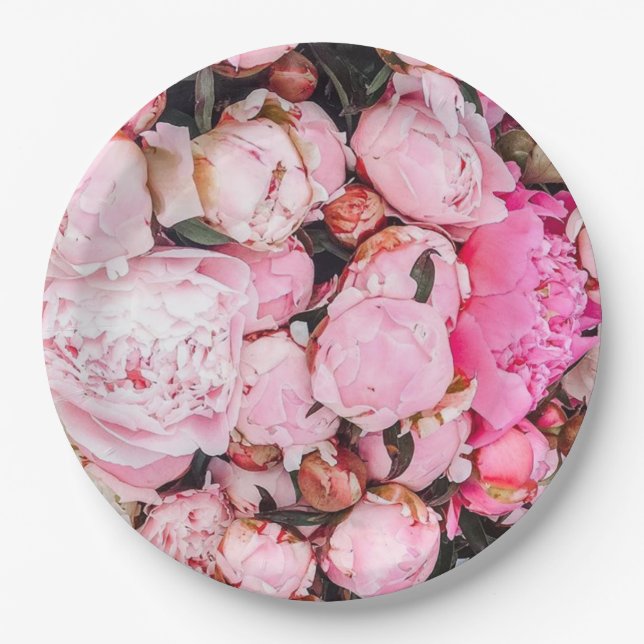 Pink Peony Party Design Paper Plate (Front)