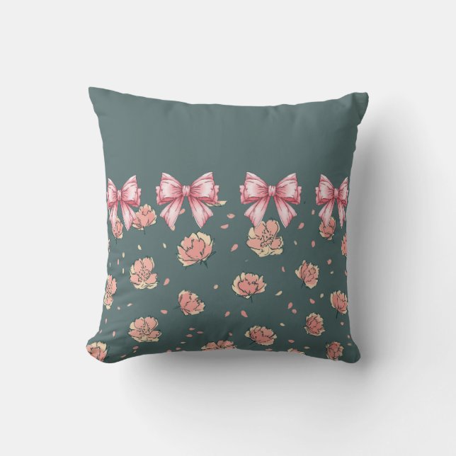 Pink Peony Pattern and Bow Cushion (Front)