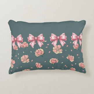 Pink Peony Pattern and Bow Decorative Cushion