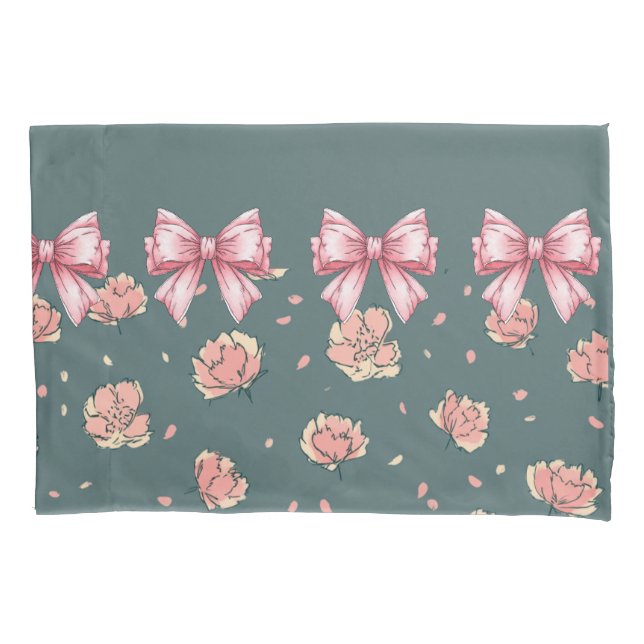 Pink Peony Pattern and bow Pillowcase (Front)
